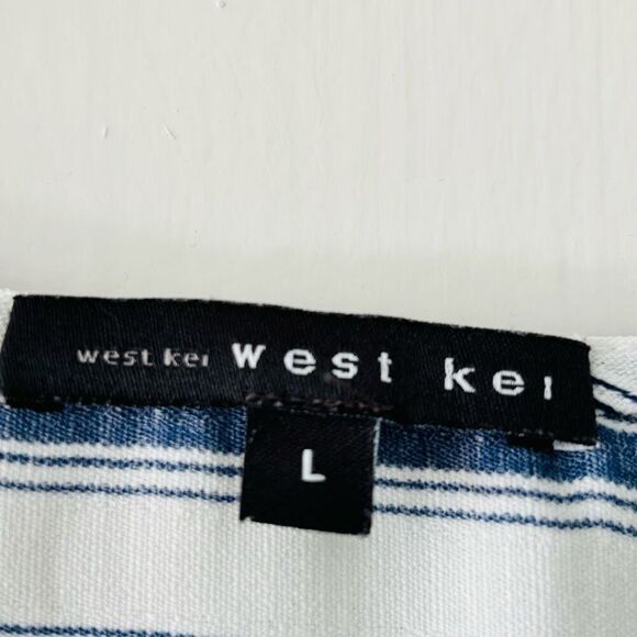 Stitch Fix West Kei tab 3/4 Sleeve High Low Blue & White Striped Blouse Size L - Picture 6 of 8